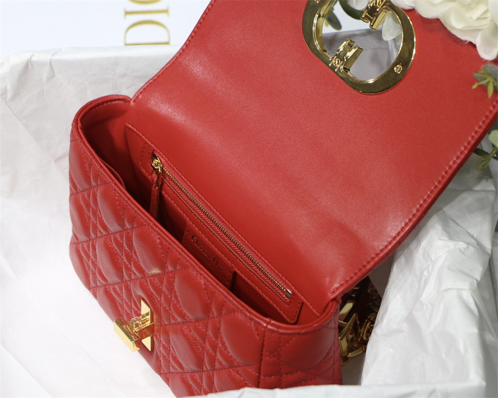small d*or caro bag red S*pple cannage calfskin 20 x 12 x 7 cm