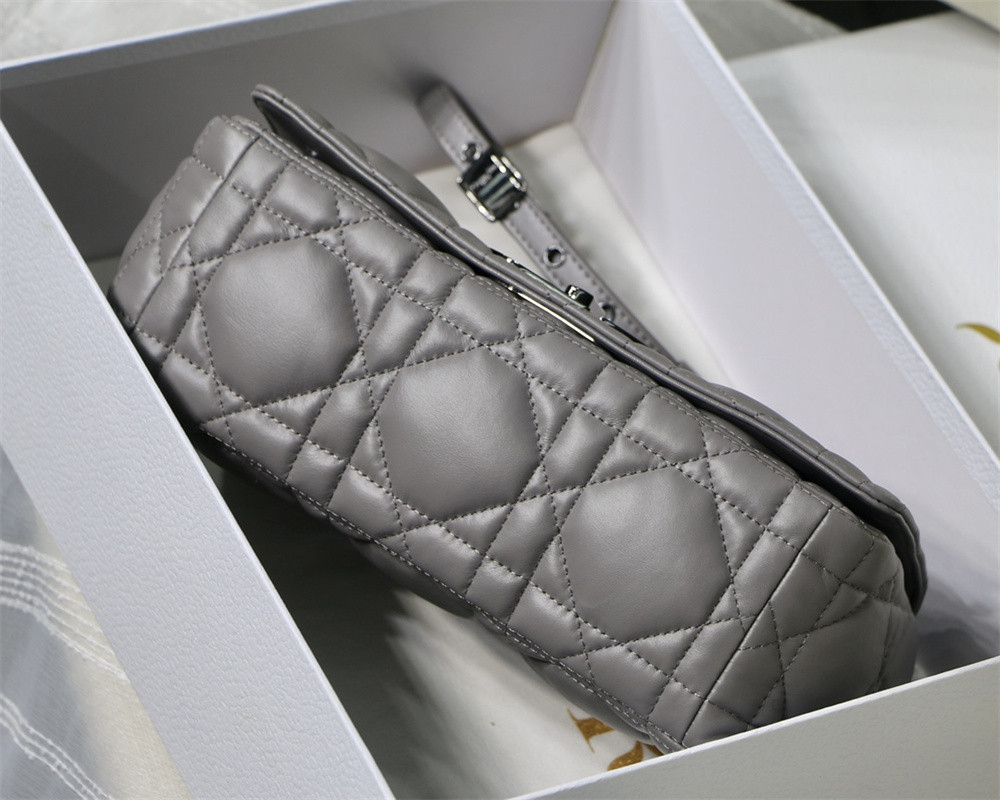 medium d*or caro bag grey S*pple cannage calfskin with silver hardware 25.5 x 15.5 x 8 cm