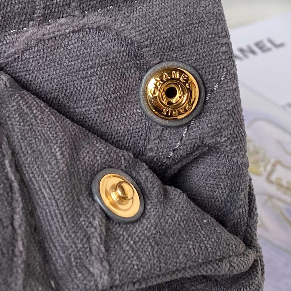 Ch*el 22 small handbag velvet grey 13.7×14.4×2.7 in