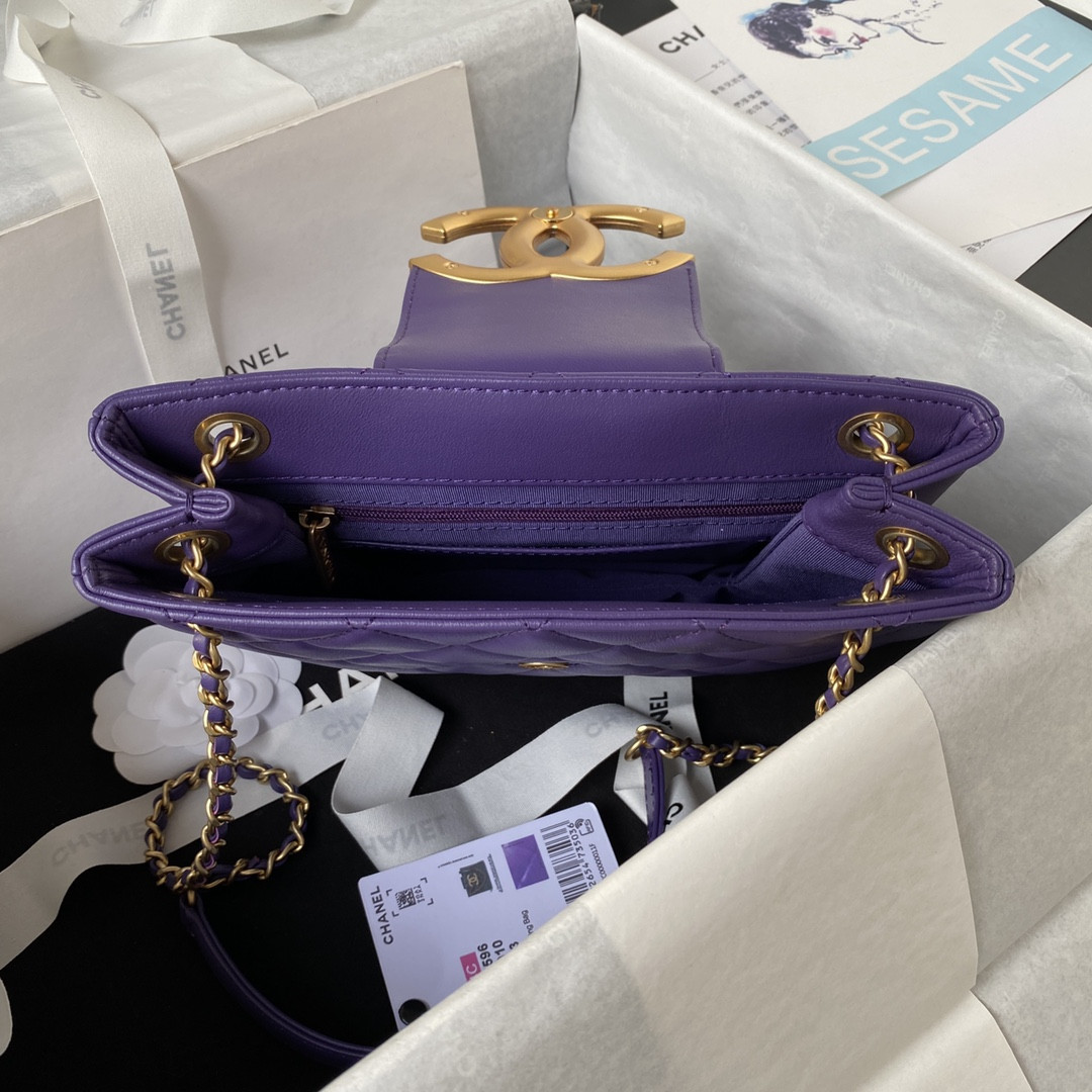 Ch*el baguette bag purple 17.5×20×5cm