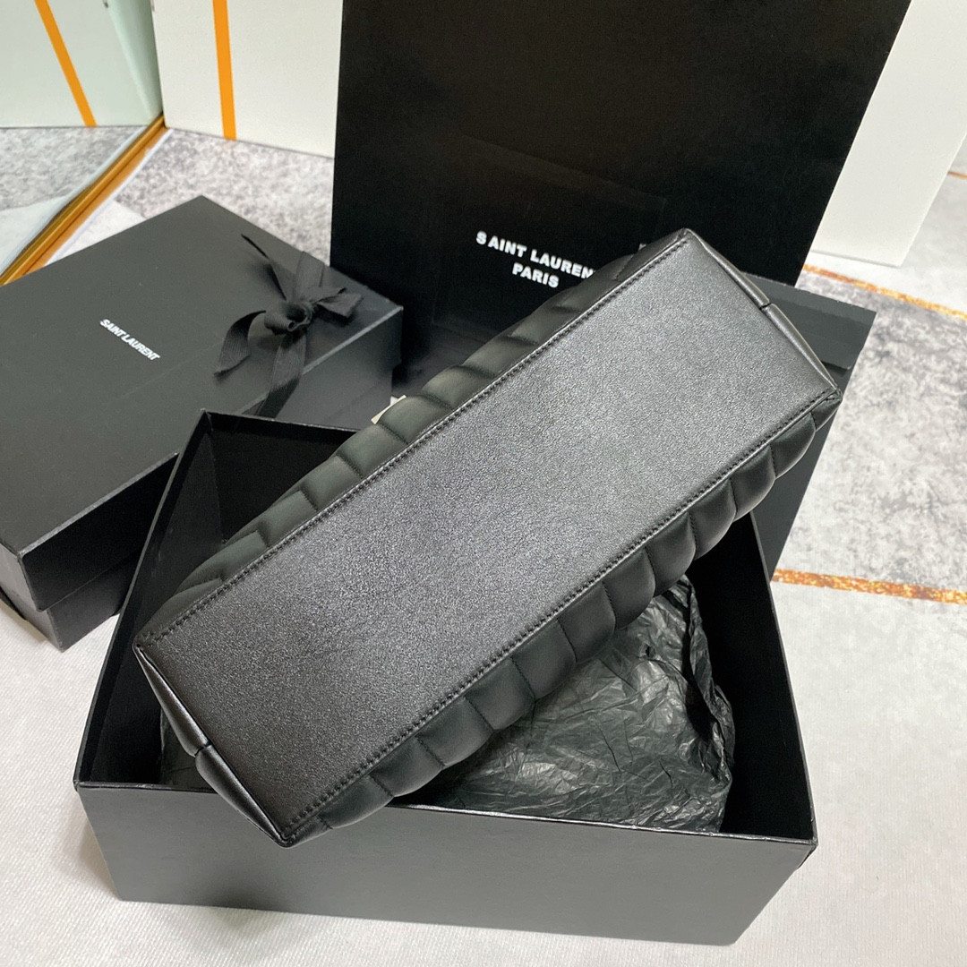 Y*L loulou medium in quilted leather black silver 12.5 x 8.6 x 3.5 inches