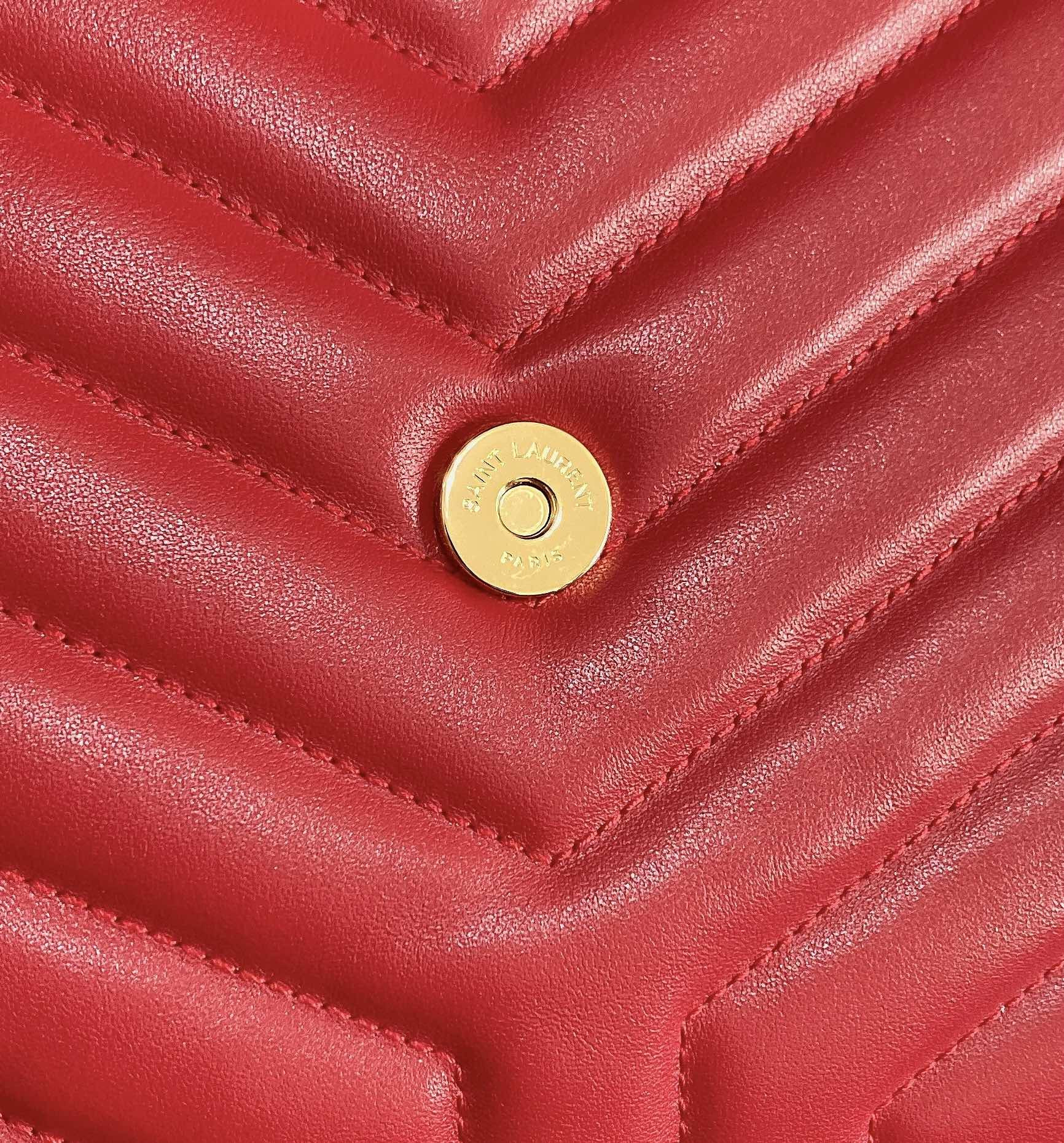 Y*L loulou medium in quilted leather red 12.5 x 8.6 x 3.5 inches