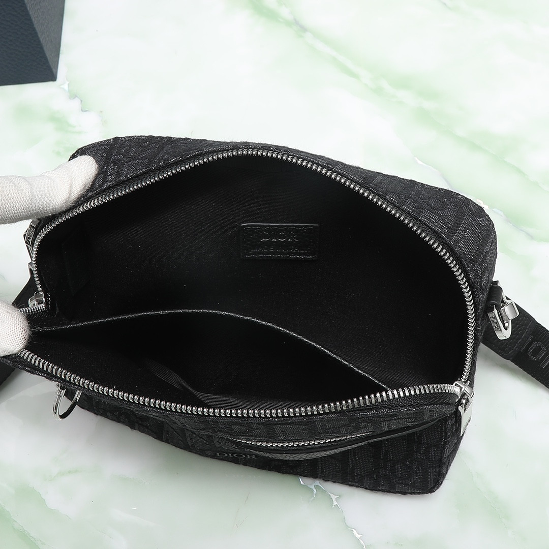 D*or safari bag with strap  black D*or oblique jacquard  8.5 x 6 x 2.5 inches