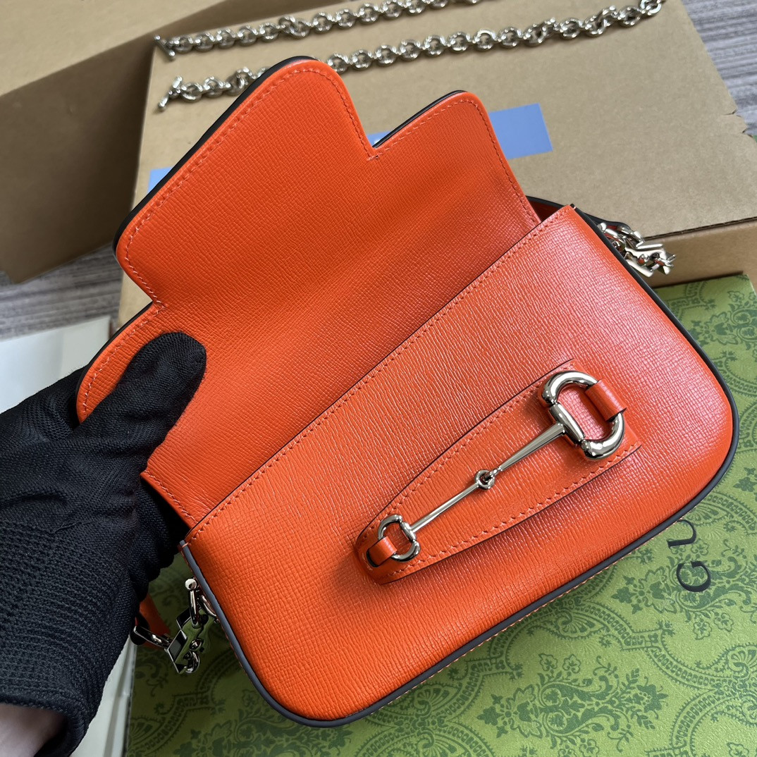 G*u*i horsebit 1955 mini shoulder bag orange 7.7"w x 5-3.1"h x 2.4-1.2"d