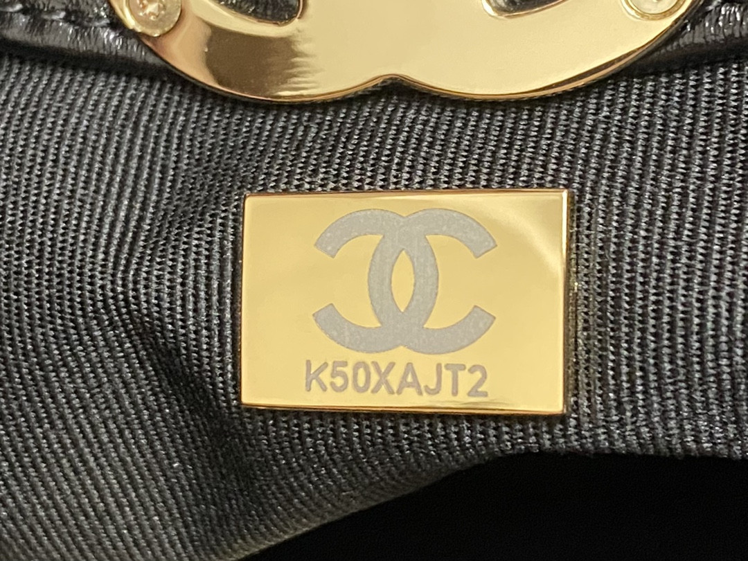 Ch*el mini shopping bag shiny lambskin & gold-tone metal black 22x23x5.5cm