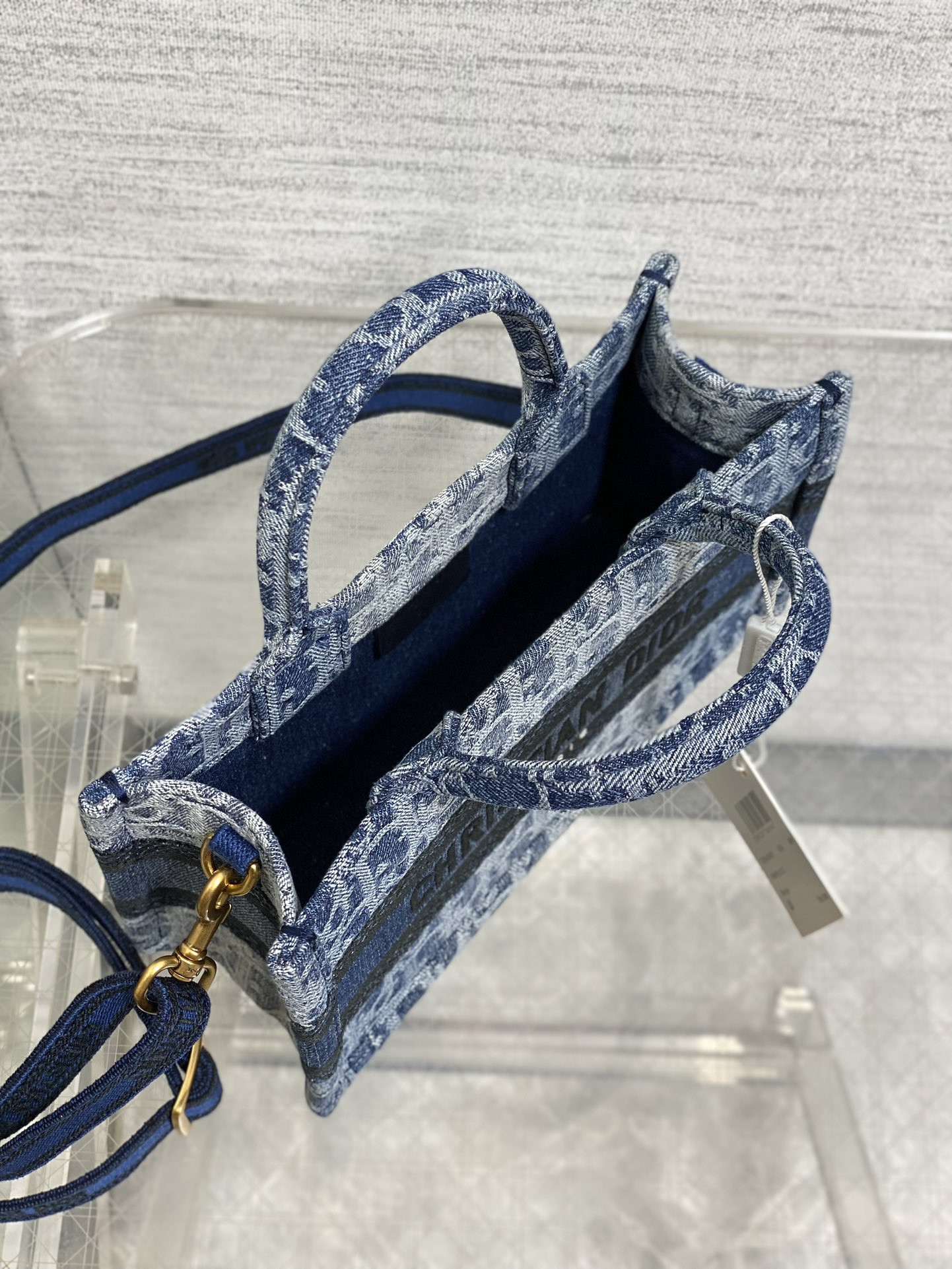 mini D*or book tote blue denim D*or oblique jacquard 21.5 x 13 x 7.5 cm